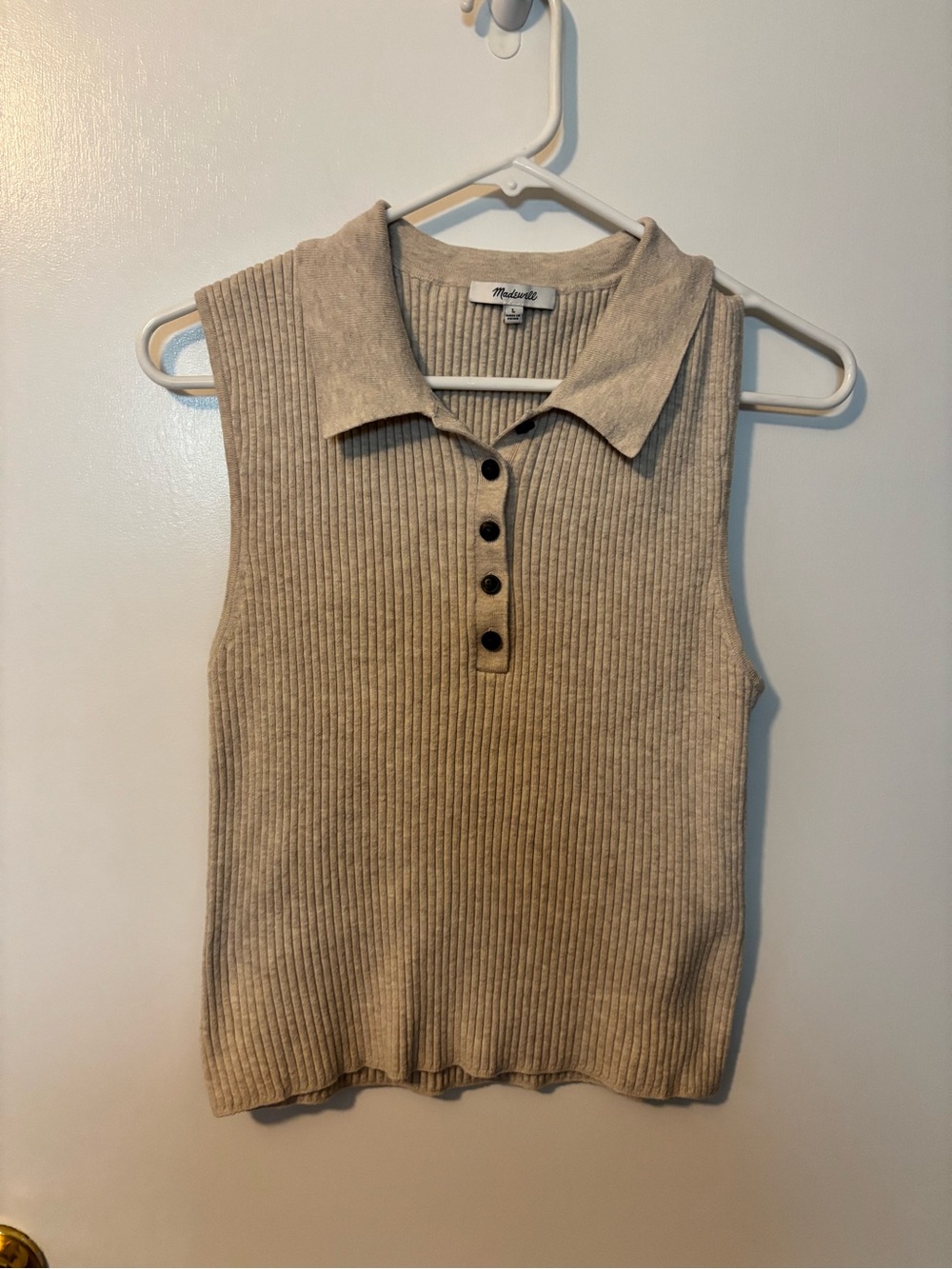 Layering Fall Autumnal Madewell Sleeveless Rib-Knit Polo Tank Beige Large